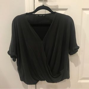 Mango Black Faux Wrap Crop Top